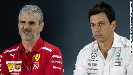 Toto Wolff (R) believes a no-deal Brexit will give teams like Ferrari an advantage. 