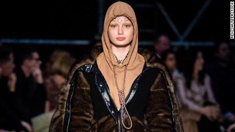 A model walks down the runway at the Burberry show during London Fashion Week on February 17, 2019.