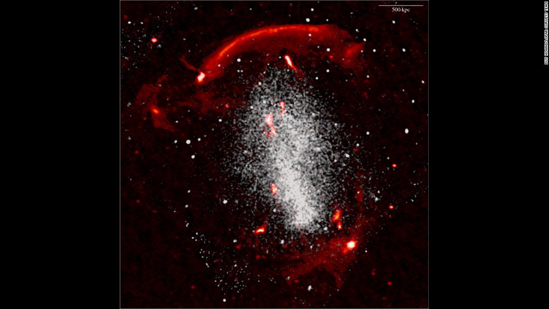 This is a merging galaxy cluster, CIZA J2242.8+5301, with extremely hot gas at its center.