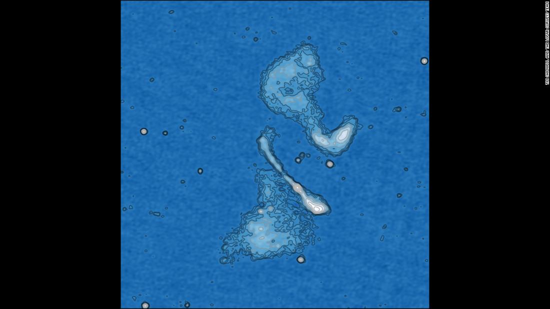 This is the &quot;Moustache Galaxy,&quot; and astronomers think the odd structure is due to a radio jet.