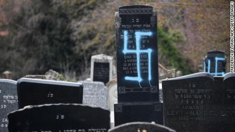 Graves were vandalized with swastikas at a Jewish cemetery in the French village of Quatzenheim.