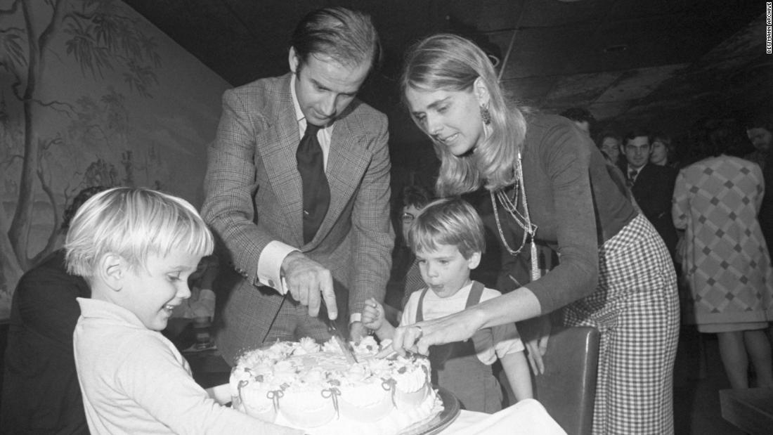 Biden cuts a cake at his 30th birthday party in November 1972, shortly after winning the Senate election. A few weeks later, Neilia Biden died in a car accident while Christmas shopping. Their baby daughter, Naomi, was also killed in the wreck. The two boys were badly injured, but they survived. 
