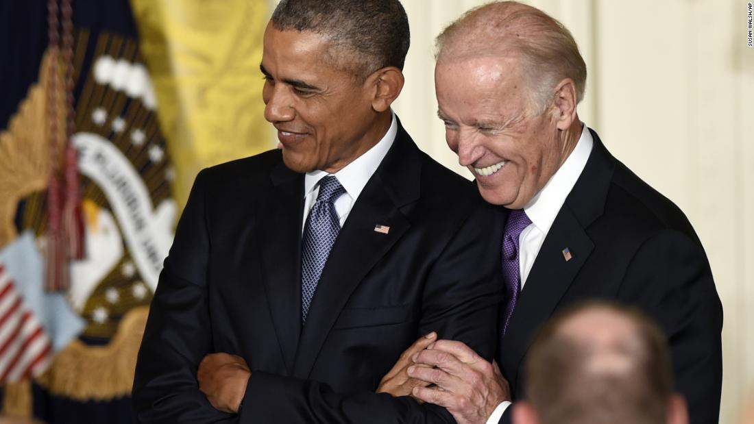 Biden and Obama share a light moment at the White House, where Obama spoke at a reception honoring Hispanic Heritage Month in October 2015.