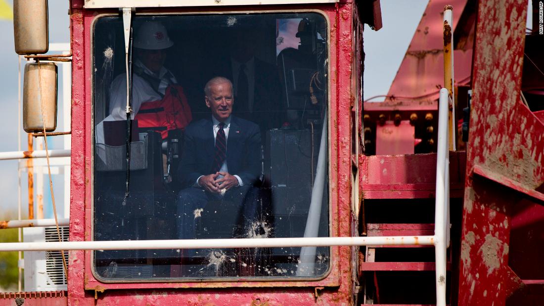 Biden tours a dredging barge along the Delaware River in October 2014. During his visit, the vice president discussed the importance of investing in the nation&#39;s infrastructure.