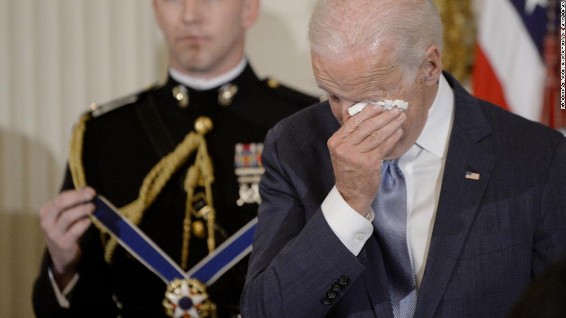 Biden wipes away tears as Obama &lt;a href=&quot;http://www.cnn.com/2017/01/12/politics/biden-awarded-presidential-medal-of-freedom/index.html&quot; target=&quot;_blank&quot;&gt;surprises him with the Presidential Medal of Freedom&lt;/a&gt; in January 2017. &quot;For your faith in your fellow Americans, for your love of country and for your lifetime of service that will endure through the generations, I&#39;d like to ask the military aide to join us on stage,&quot; Obama said in the ceremony. &quot;For my final time as President, I am pleased to award our nation&#39;s highest civilian honor, the Presidential Medal of Freedom.&quot; 
