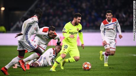 Barcelona's Lionel Messi endured a frustrating night against Lyon.