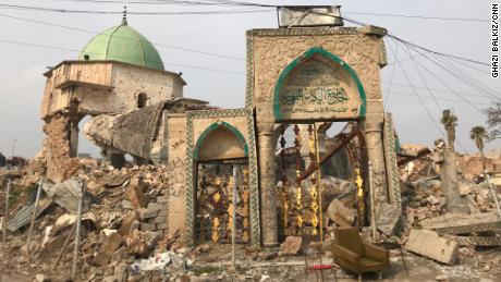 The gate of the al-Nuri Mosque still stands despite heavy attacks during the battle for Mosul.