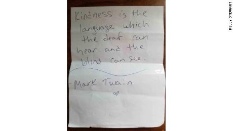 One of many inspirational notes Kelly Stewart has written to her customers. This one quotes Mark Twain. 