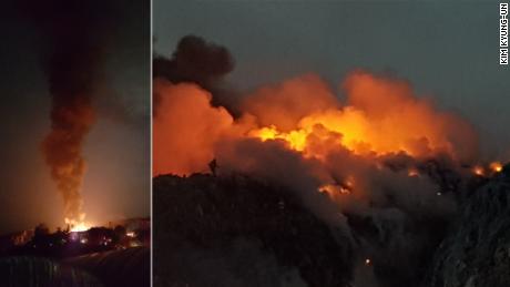 Photos take by a local resident show the Uiseong trash heap ablaze. 