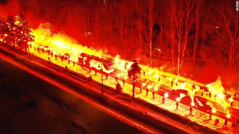 FC Zenit fans give team a fiery welcome home