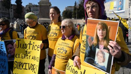 Members of Ending Clergy Abuse, a global organization of prominent survivors and activists, continued demonstrations in Rome on Saturday. 