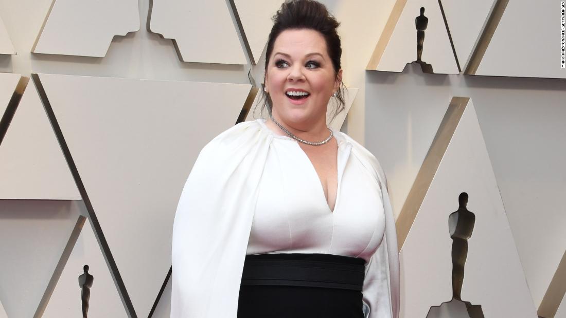Best actress nominee Melissa McCarthy was one of several actresses, along with Elsie Fisher and Awkwafina, who wore powerful-looking pantsuits on the red carpet. McCarthy wore a black and white ensemble by Brandon Maxwell, complete with a flowing white cape.  