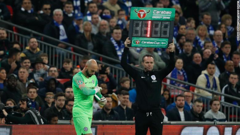 Willy Caballero was left in limbo on the touchline, with Kepa refusing to leave the field of play.