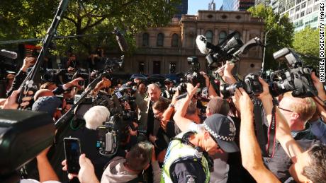 Cardinal Pell was surrounded by cameras as he arrived at court in Melbourne, Australia, Wednesday, February 27. He'll be sentenced on March 13. 