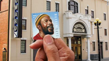 An image of the Marvin Gaye Forever stamp, issued by the USPS in 2019.