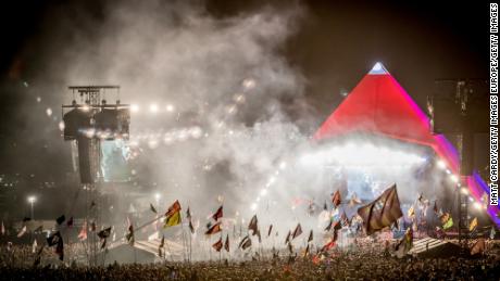 Thousands of festival-goers watch Foo Fighters perform at Glastonbury in 2017. 