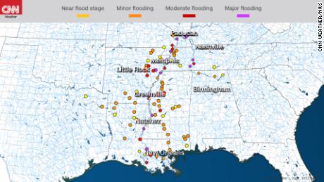 This graphic, created Friday morning, shows maximum flood levels forecast by the National Weather Service through March 10.