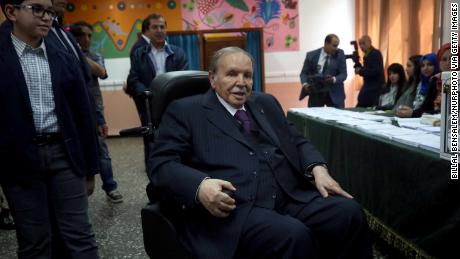 Algerian President Abdelaziz Bouteflika pictured in a wheelchair while casting a vote during the parliamentary elections of 2017. 