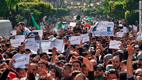 Algerians protest against President Abdelaziz Bouteflika&#39;s bid for a fifth term at a rally Friday in Algiers. 