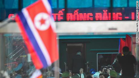 North Korea's leader Kim Jong Un boards his his train at the Dong Dang railway station in northern Vietnam on Saturday.