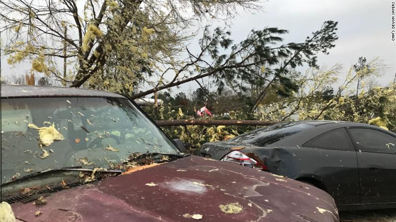 The tornadoes left damage to cars, homes and other structures in Opelika, Alabama, on Monday, March 4, 2019.