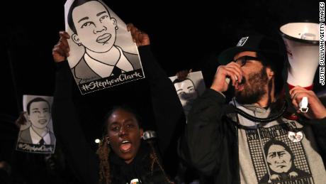 Protesters marched in Sacramento on Monday night, denouncing the decision to not charge the officers who killed Stephon Clark, an unarmed black man.