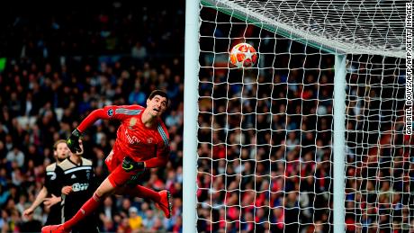 Thibaut Courtois watched helplessly as the fourth Ajax goals sails into the net.