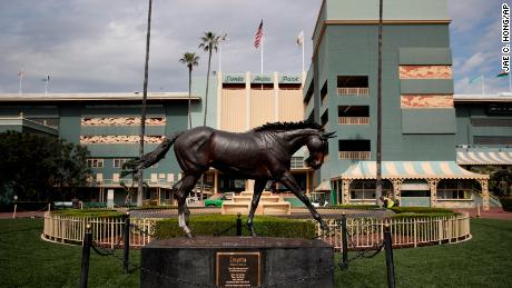 A statue of Zenyatta stands in the paddock gardens area at Santa Anita Park Tuesday, March 5, 2019, in Arcadia, Calif. A person with direct knowledge of the situation says a another horse has died at Santa Anita. The person spoke to The Associated Press on the condition of anonymity Tuesday, March 5, 2019, because the fatality has not been announced publicly. A total of 21 horses have died since the racetrack&#39;s winter meet began on Dec. 26 (AP Photo/Jae C. Hong)