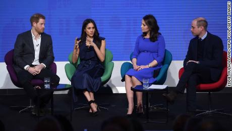 Harry, Meghan Kate and William attend the first annual Royal Foundation Forum in London in February 2018.