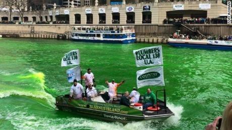 On the morning of the St. Patrick&#39;s Day parade, the dye crew will be on the river by 9 a.m.