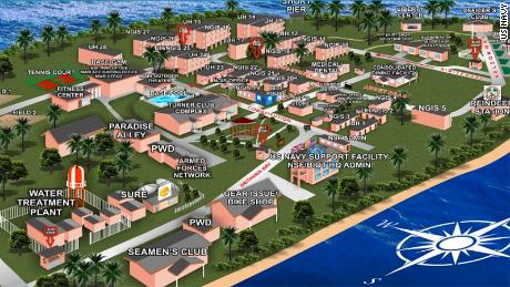 A map of downtown Diego Garcia. Indigenous Chagosians were removed from the island so the base could be built.