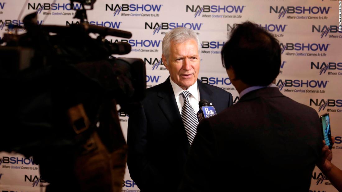 Alex Trebek is interviewed at the NAB Broadcasting Hall of Fame Awards on Monday, April 9, 2018, in Las Vegas, where &quot;Jeopardy!&quot; was among the inductees.