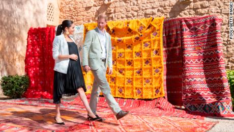 All eyes were on Meghan&#39;s baby bump when she and Harry traveled to Morocco in February.