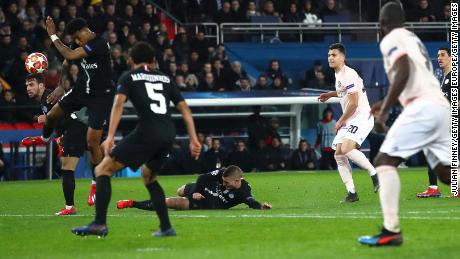 Prenel Kimpembe of PSG was adjudged to have handled the ball inside the penalty area.