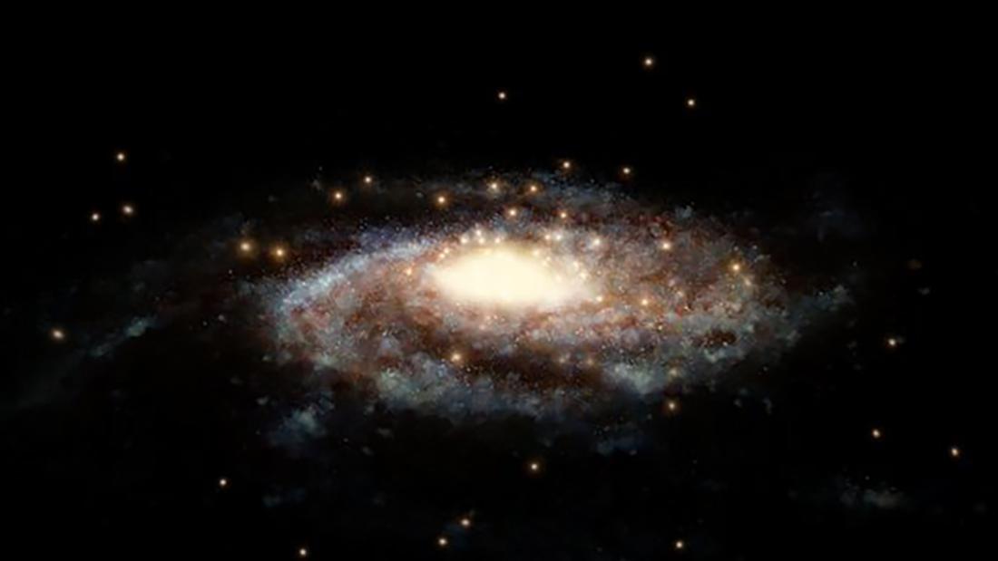 This is an artist&#39;s impression of globular star clusters surrounding the Milky Way. 