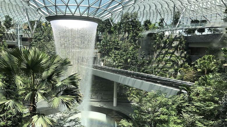 Singapore is home to the world&#39;s tallest indoor waterfall, which pumps 10,000 gallons of water per minute.