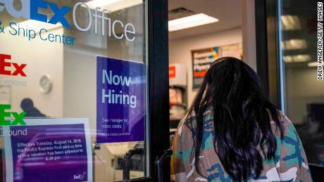 NEW YORK, NY - JANUARY 4: A woman enters a FedEx Office store with 'now hiring' sign on the door in Lower Manhattan, January 4, 2019 in New York City. Following a strong December jobs report, U.S. stocks soared on Friday. In a television interview on Friday morning, National Economic Council Director Larry Kudlow said he believes there is 'no recession in sight.' (Photo by Drew Angerer/Getty Images)