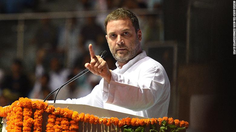 Congress President Rahul Gandhi addresses crowds in New Delhi. 