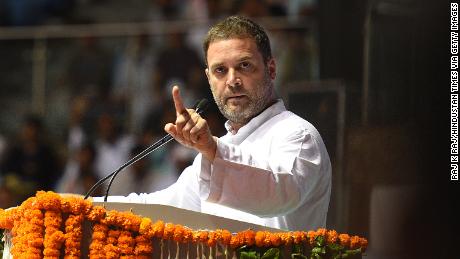 Congress President Rahul Gandhi addresses crowds in New Delhi. 