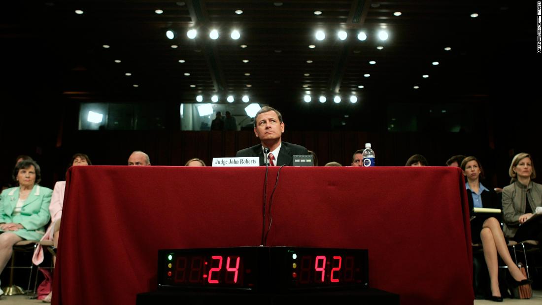 Roberts answers questions during his second day of confirmation hearings in September 2005. The Senate voted 78-22 to confirm him.