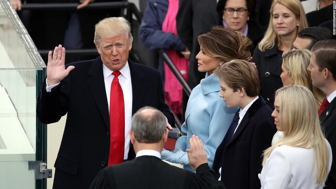 Roberts administers the oath of office to President Donald Trump in 2017.