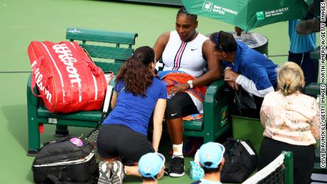 Williams met with medical staff at Indian Wells during her match against Garbine Muguruza.
