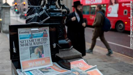 Copies of the London Evening Standard newspaper ready for distribution.