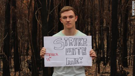 17-year-old Toby Thorpe has organized a strike in Tasmania because he wants future generations to enjoy the island's natural beauty. 