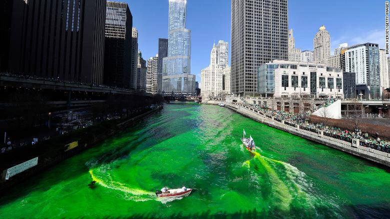 Dyeing the Chicago River green for St. Patrick&#39;s Day on March 17, 2012 in Chicago, Illinois.