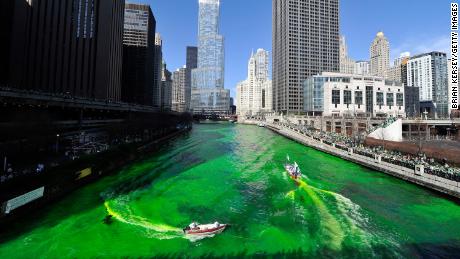 Dyeing the Chicago River green for St. Patrick's Day on March 17, 2012 in Chicago, Illinois.