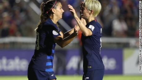 Alex Morgan (left) and Megan Rapinoe are two of the members who filled a lawsuit against US Soccer in March. 