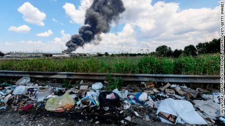 A toxic fire burns at a waste recycling factory in Italy.