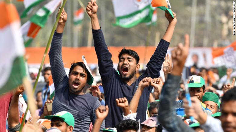 Indian Congress party supporters at a public rally in Guwahati on February 26, 2019. 