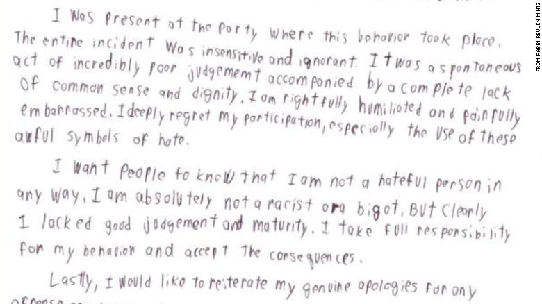 Students wrote letters of apology for their actions at the party.